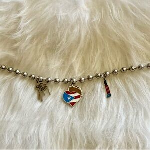 DTMS Silver stainless steel Charm Bracelet with Heart and Flag